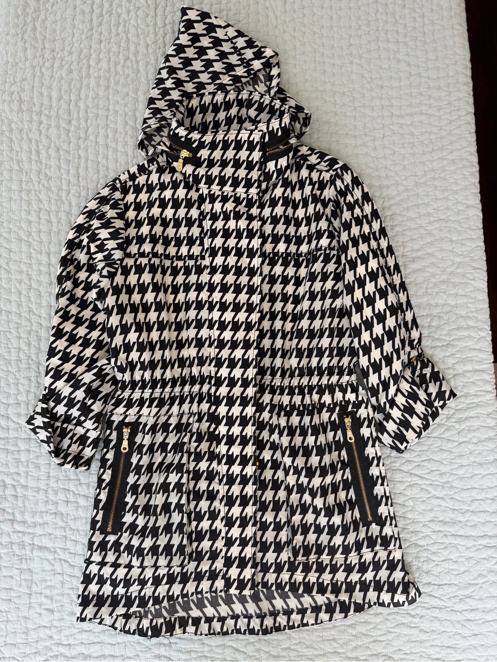 Casablanca Houndstooth Anorak Jacket Black White Gold Hardware Snap Zip Size S